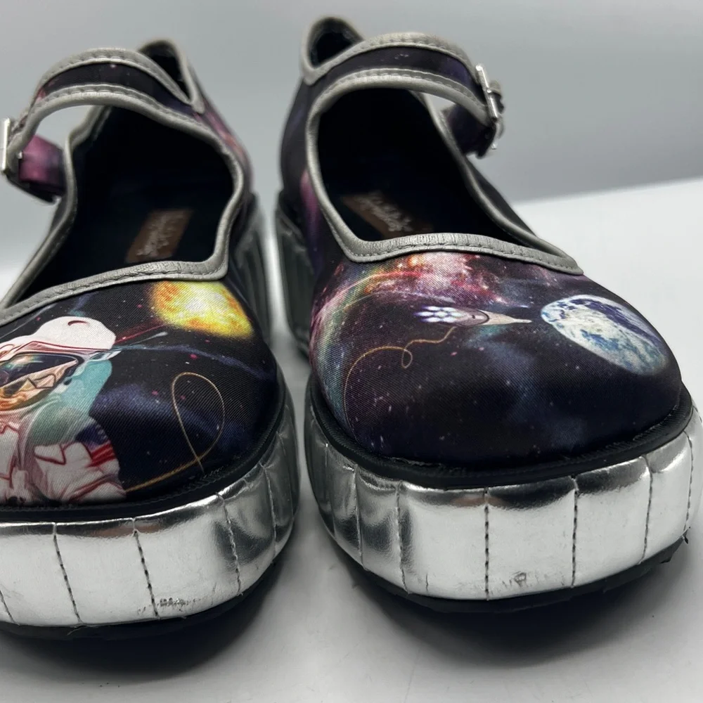 Galaxy Astronaut Platform Mary Janes - Silver Platform, Purple Galaxy Print - Picture 5 of 11